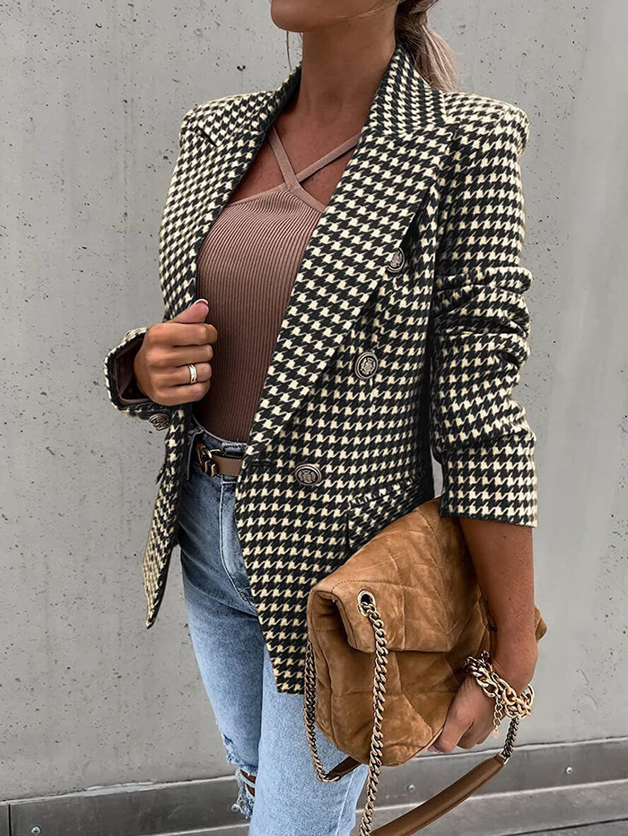 Gina | Houndstooth Dubbele Rij Blazer