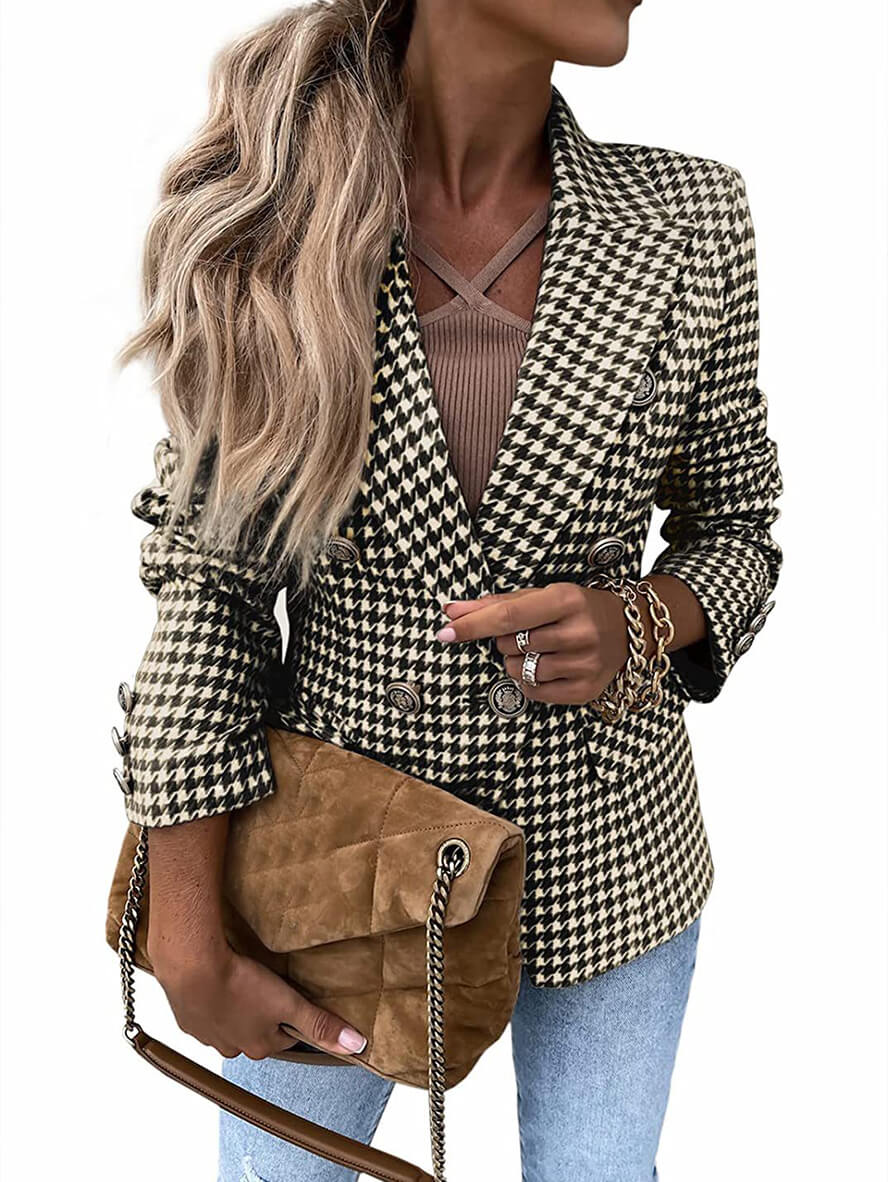 Gina | Houndstooth Dubbele Rij Blazer