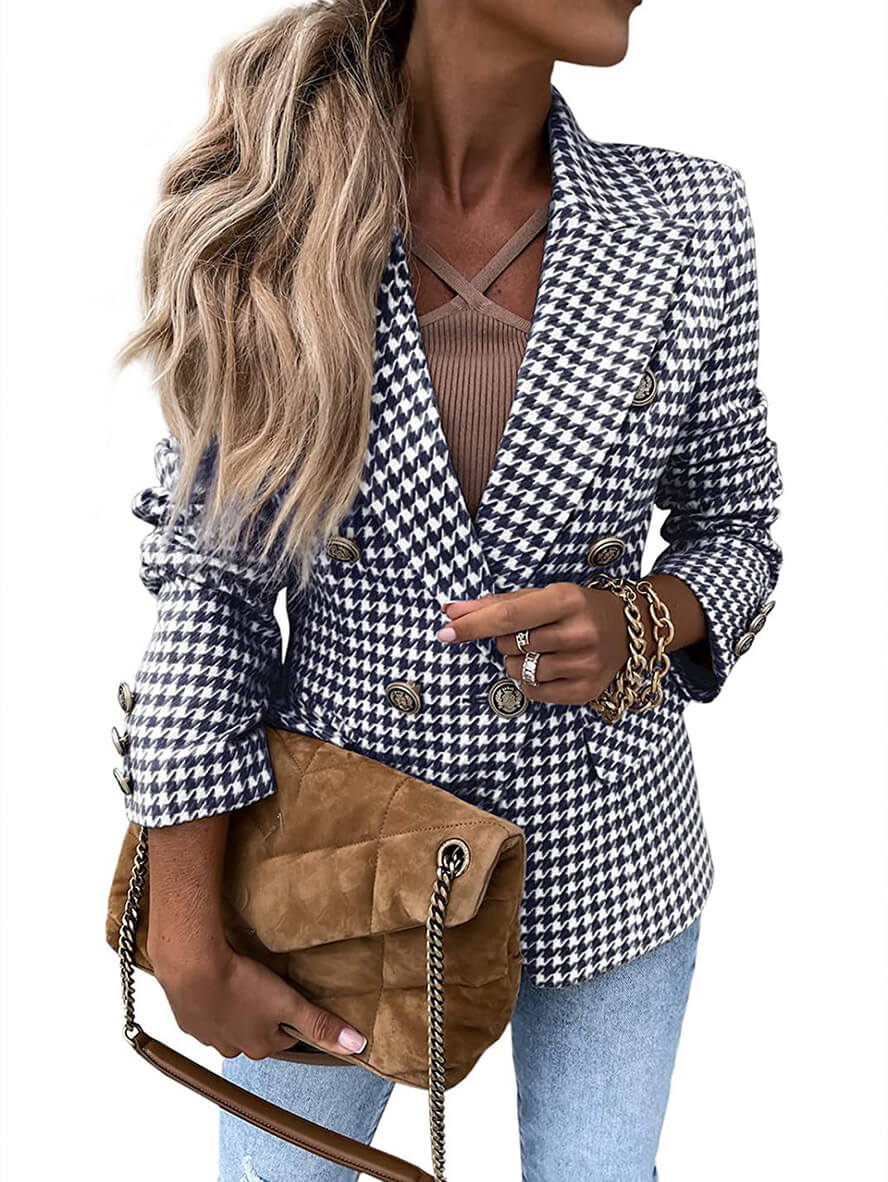 Gina | Houndstooth Dubbele Rij Blazer