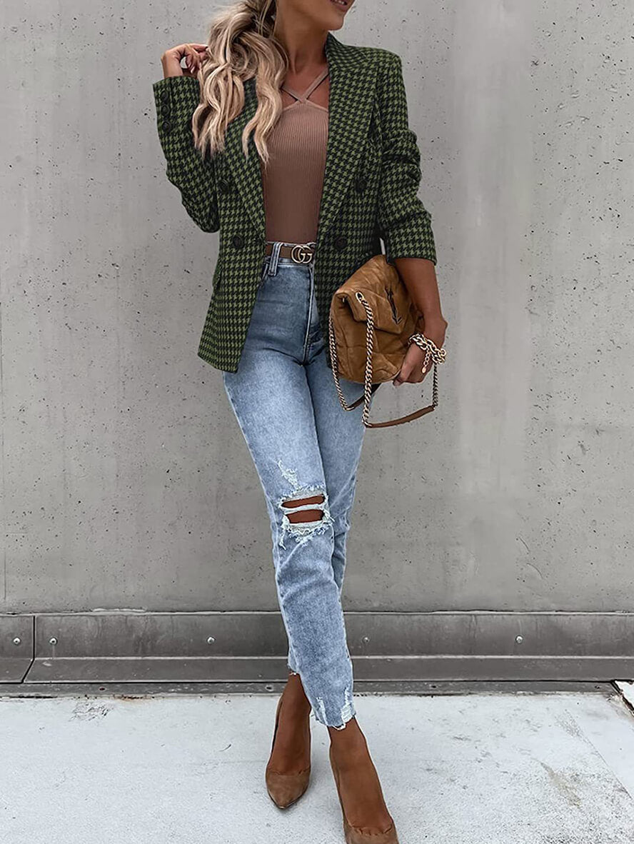Gina | Houndstooth Dubbele Rij Blazer