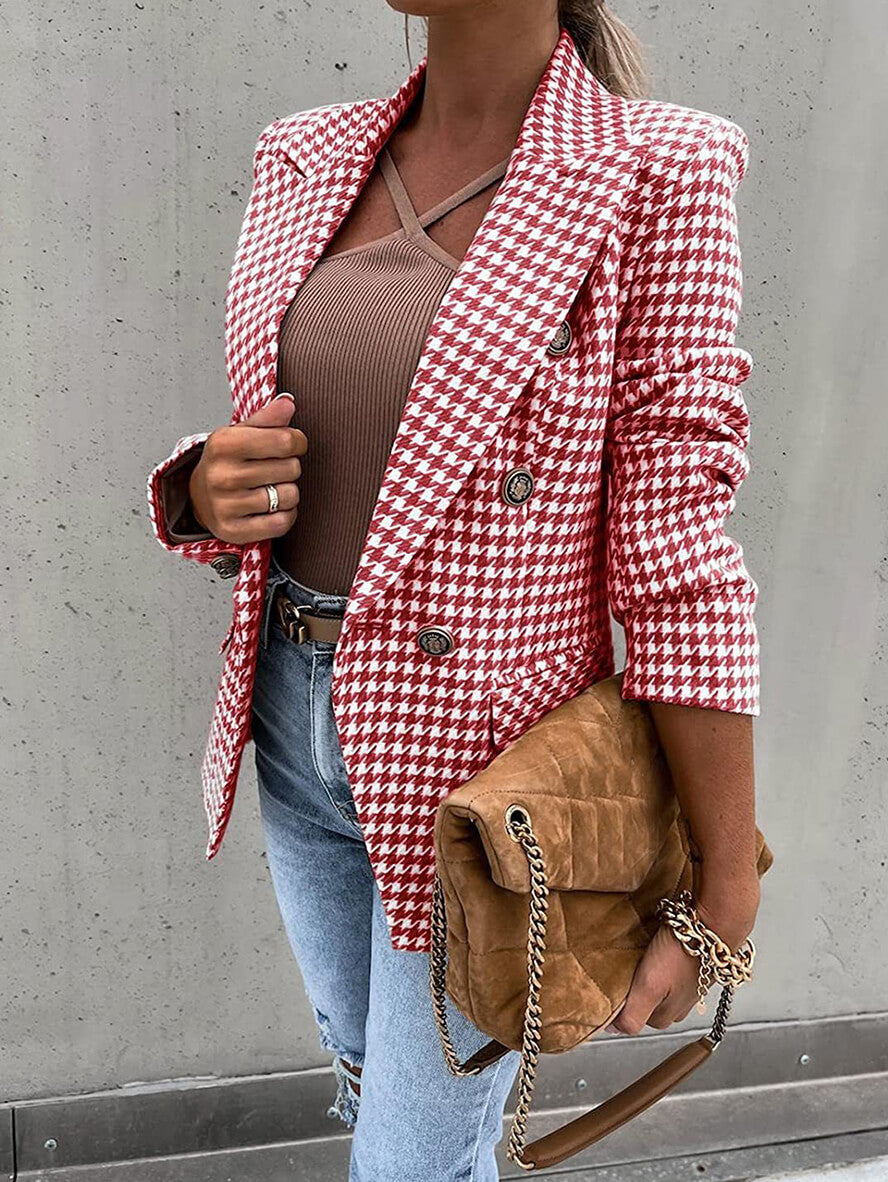 Gina | Houndstooth Dubbele Rij Blazer