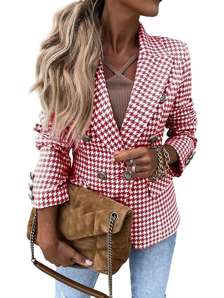 Gina | Houndstooth Dubbele Rij Blazer