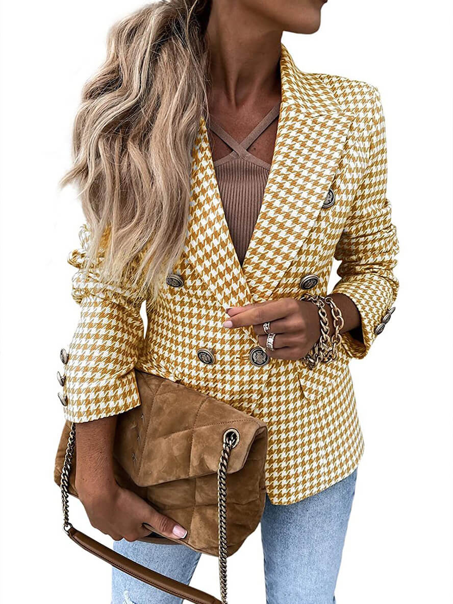 Gina | Houndstooth Dubbele Rij Blazer