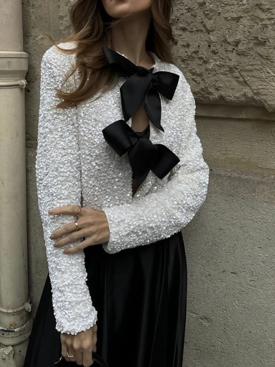 Ariel | Pailletten Blouse Met Strikken