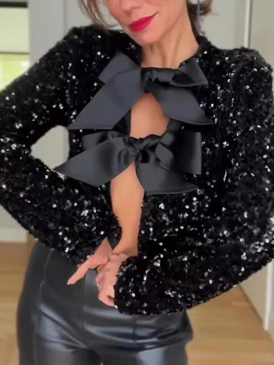 Ariel | Pailletten Blouse Met Strikken