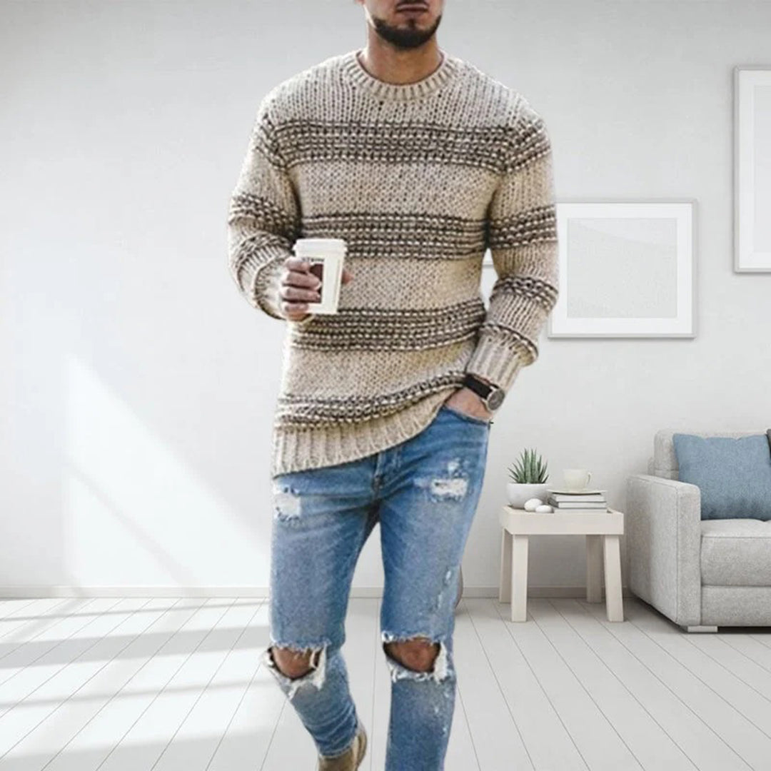 Heren Trui – Wool – Relaxed Fit – Noors Patroon – Gebreid met Ribboorden