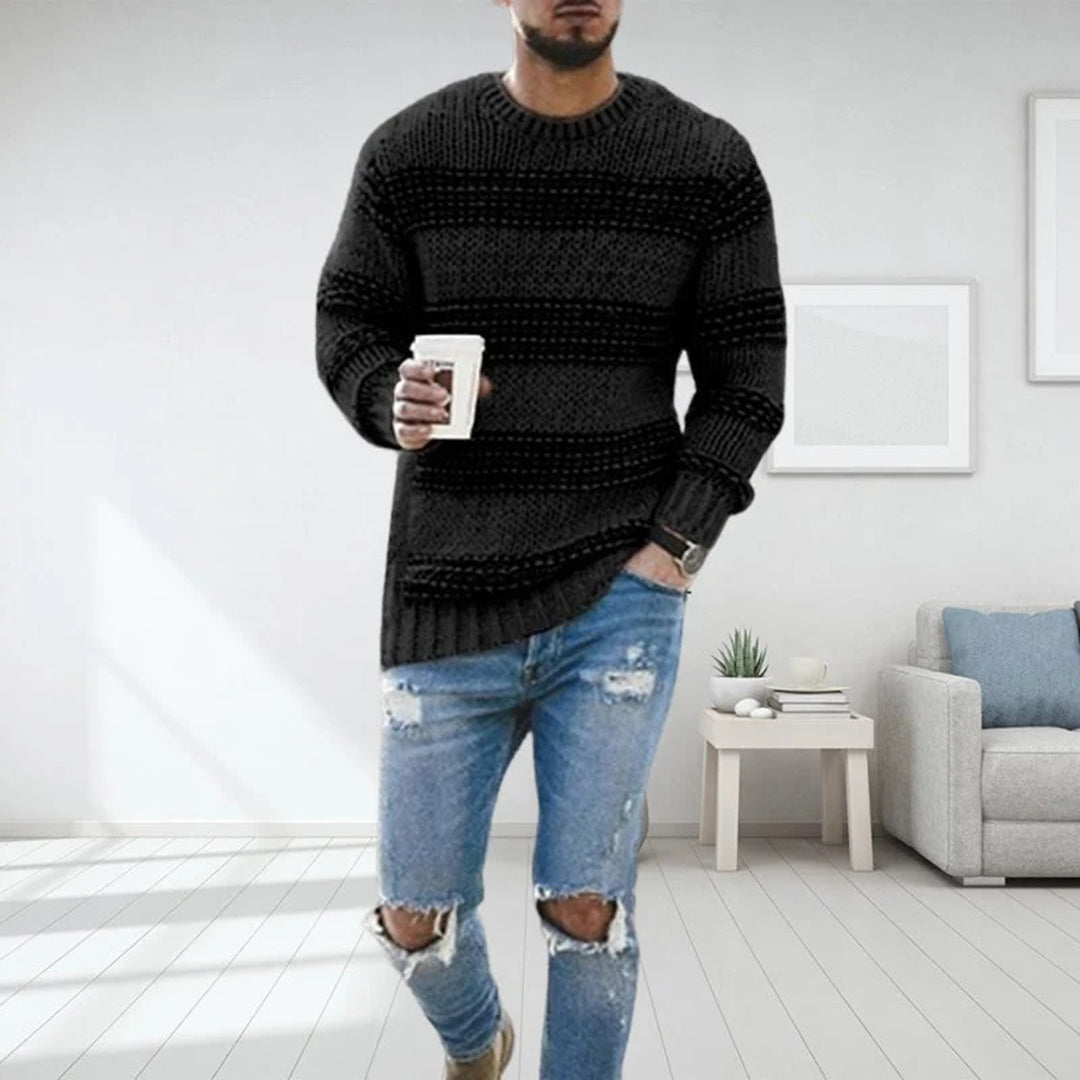 Heren Trui – Wool – Relaxed Fit – Noors Patroon – Gebreid met Ribboorden