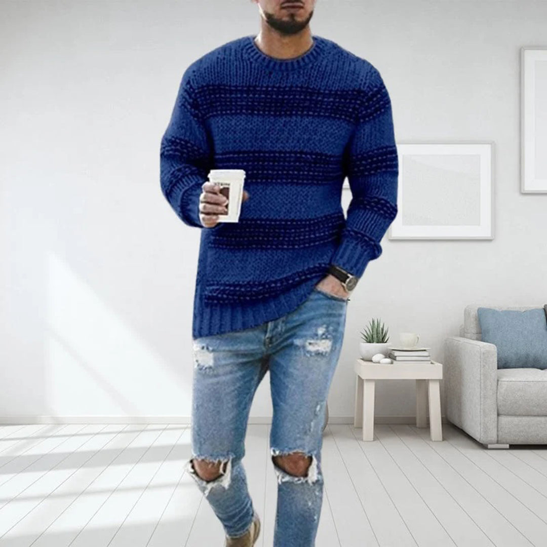 Heren Trui – Wool – Relaxed Fit – Noors Patroon – Gebreid met Ribboorden