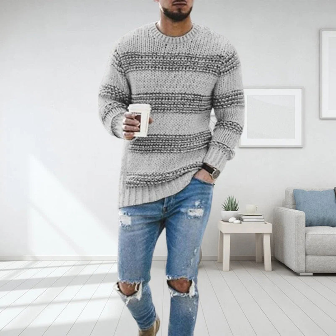 Heren Trui – Wool – Relaxed Fit – Noors Patroon – Gebreid met Ribboorden