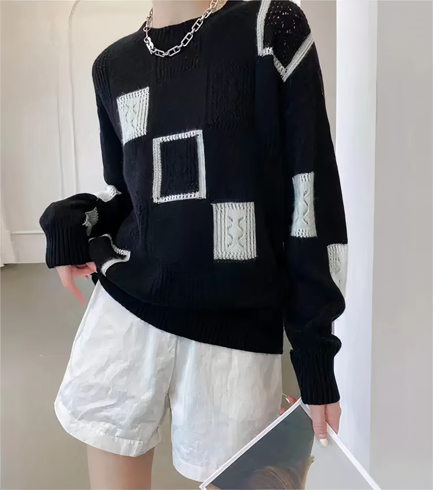 Anissa | Moderne Vierkantpatroon Trui