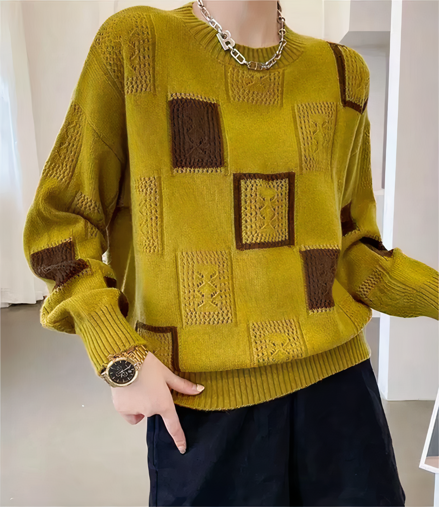 Anissa | Moderne Vierkantpatroon Trui