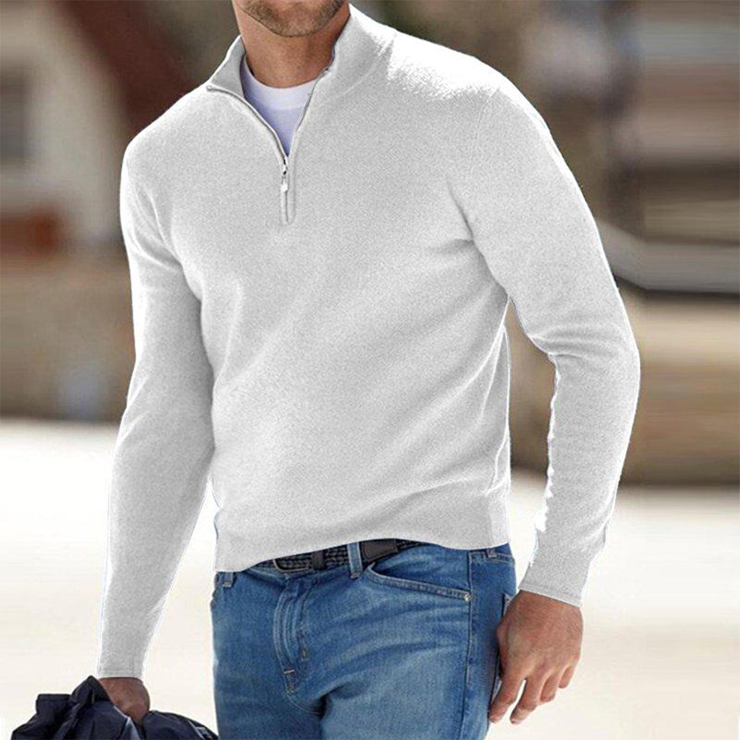 Heren sweatshirt – Slim fit – Lichtgewicht katoenmix – Half zip – Lange mouwen