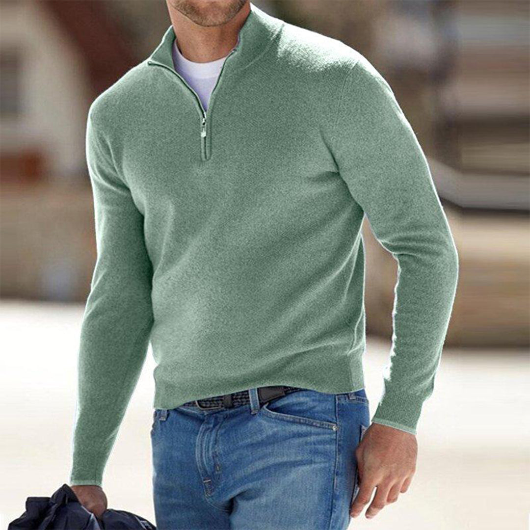 Heren sweatshirt – Slim fit – Lichtgewicht katoenmix – Half zip – Lange mouwen