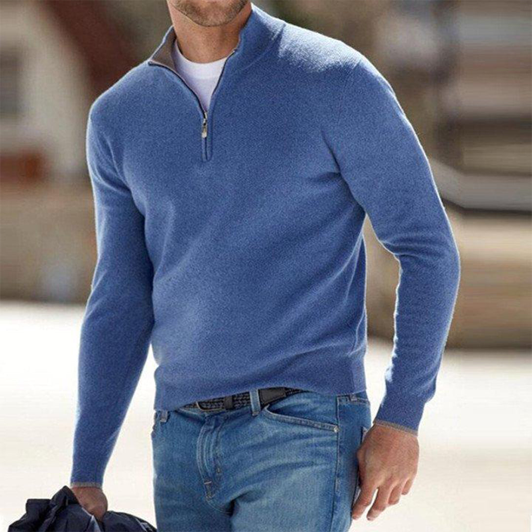 Heren sweatshirt – Slim fit – Lichtgewicht katoenmix – Half zip – Lange mouwen