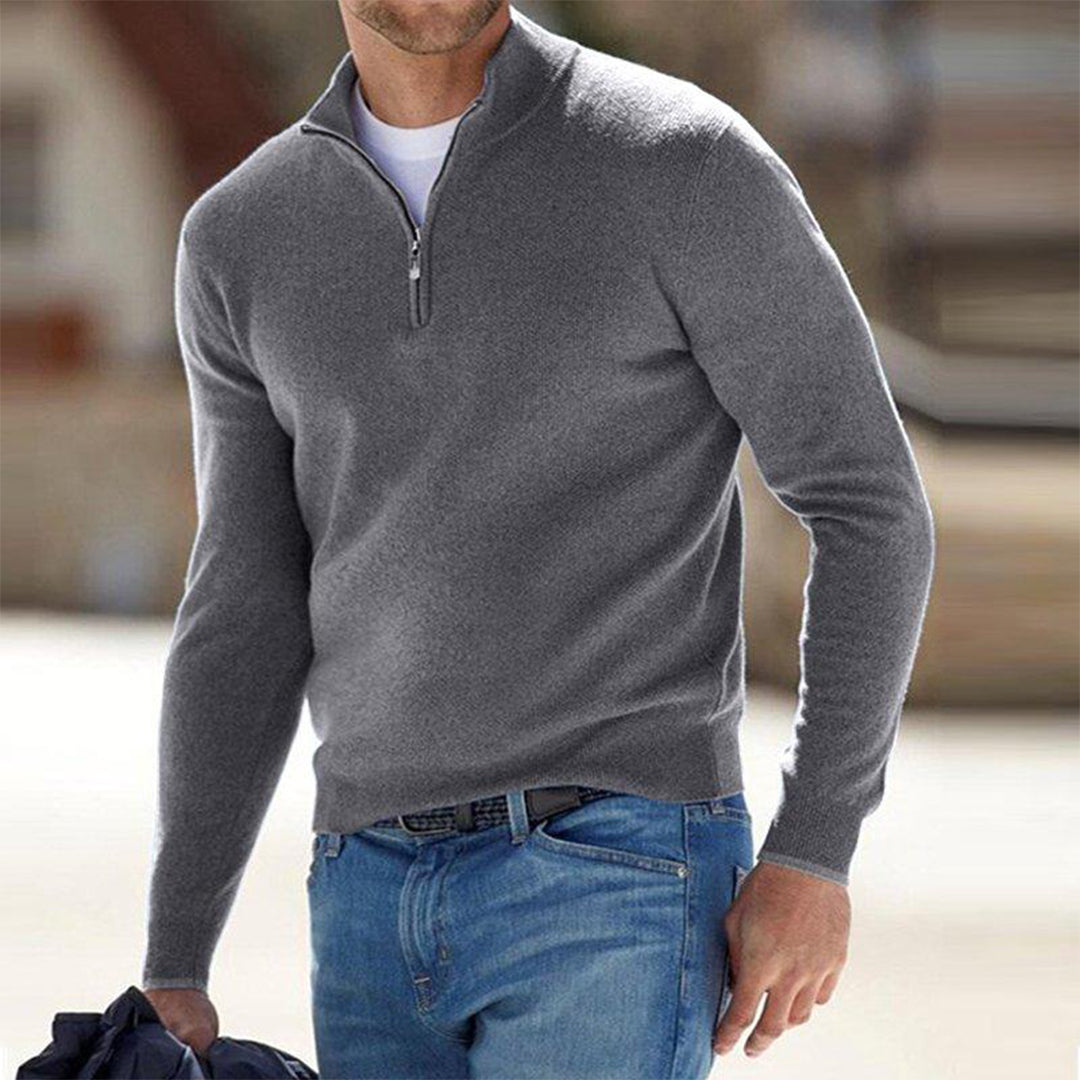 Heren sweatshirt – Slim fit – Lichtgewicht katoenmix – Half zip – Lange mouwen
