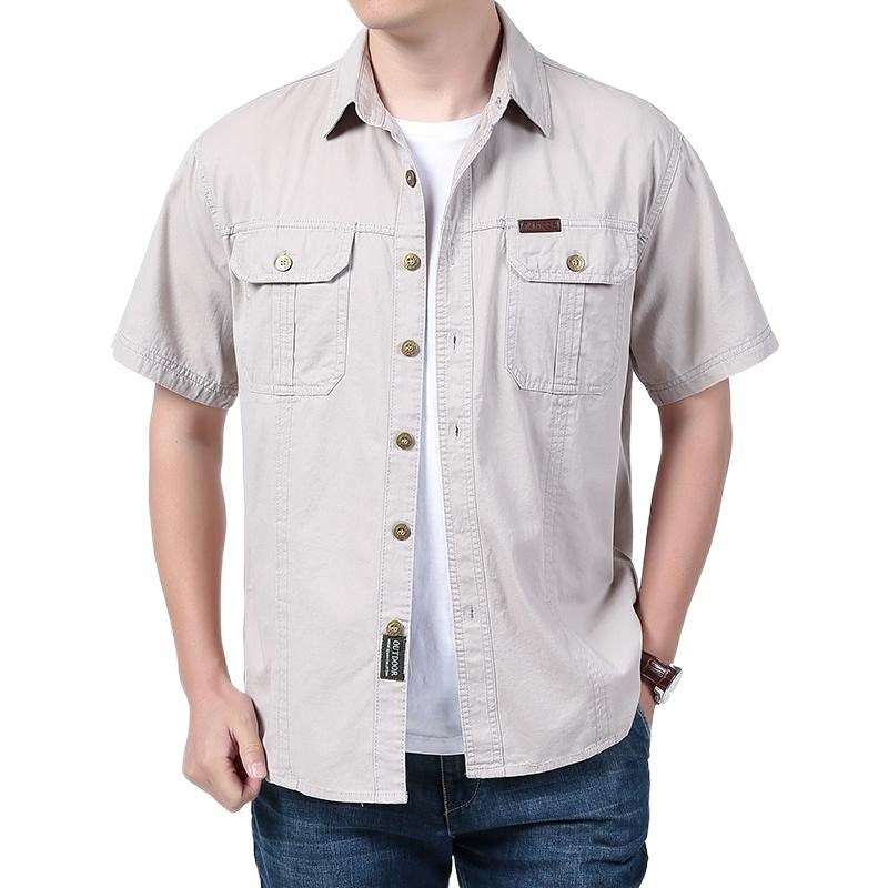 Heren Overhemd Korte Mouw – Relaxed Fit – Katoenmix – Button-Up met Borstzakken