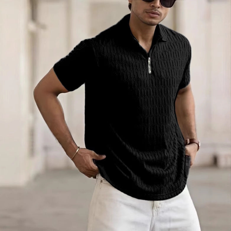 Heren Poloshirt – Regular Fit – Ademend Materiaal – Korte Rits – Textuurpatroon