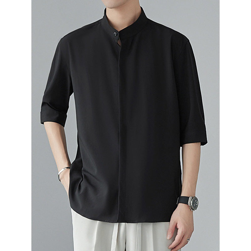 Heren Overhemd Lange Mouw – Linnen Look – Relaxed Fit – Mandarin Kraag