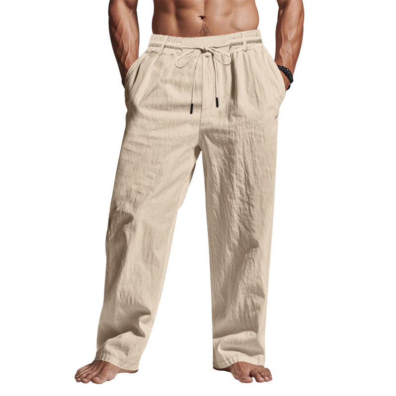 Heren Linnen Broek – Relaxed Fit – Volledige Lengte – Ademend met Trekkoord
