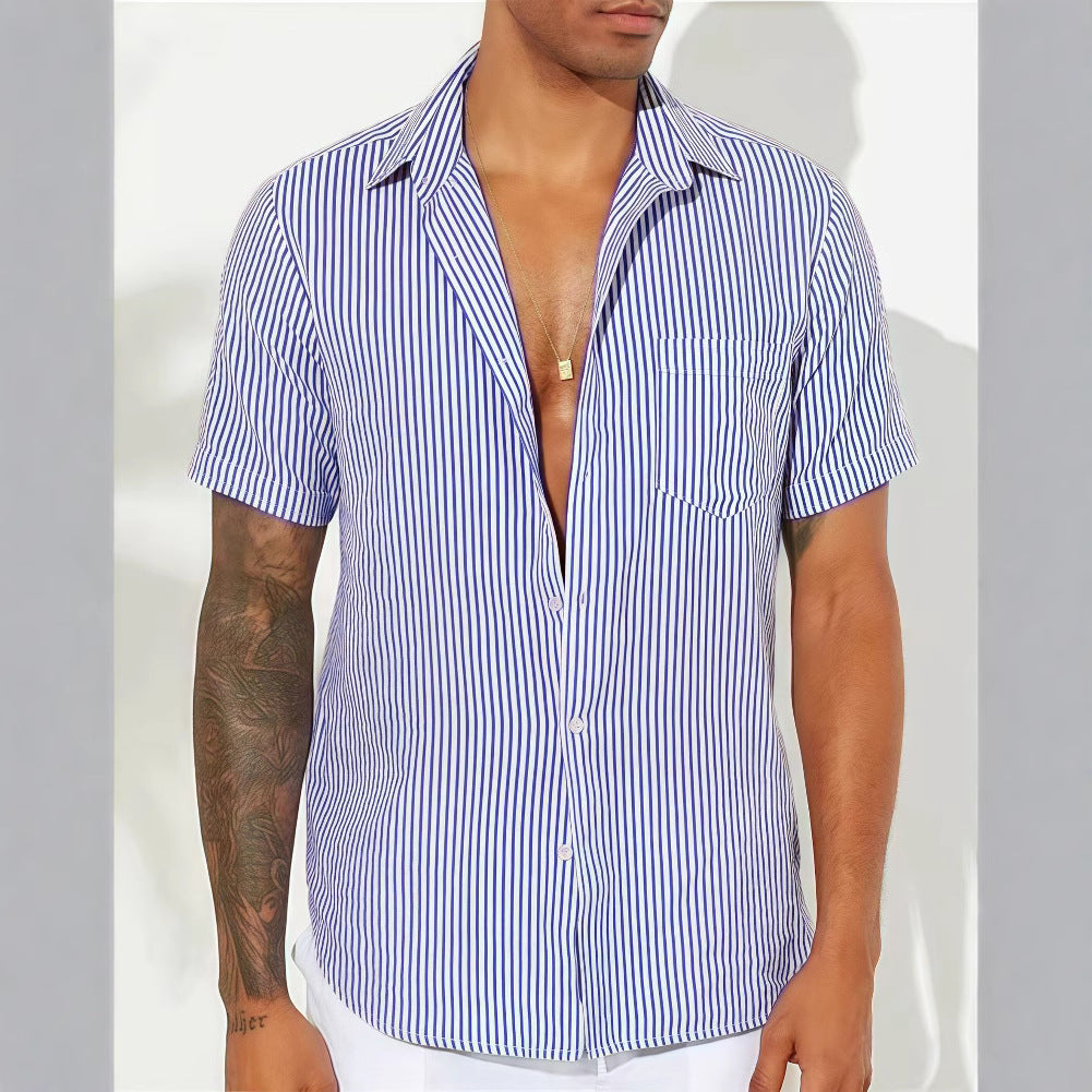 Heren Overhemd – Relaxed Fit – Korte Mouw – Gestreept – Ademend Natural Fabric