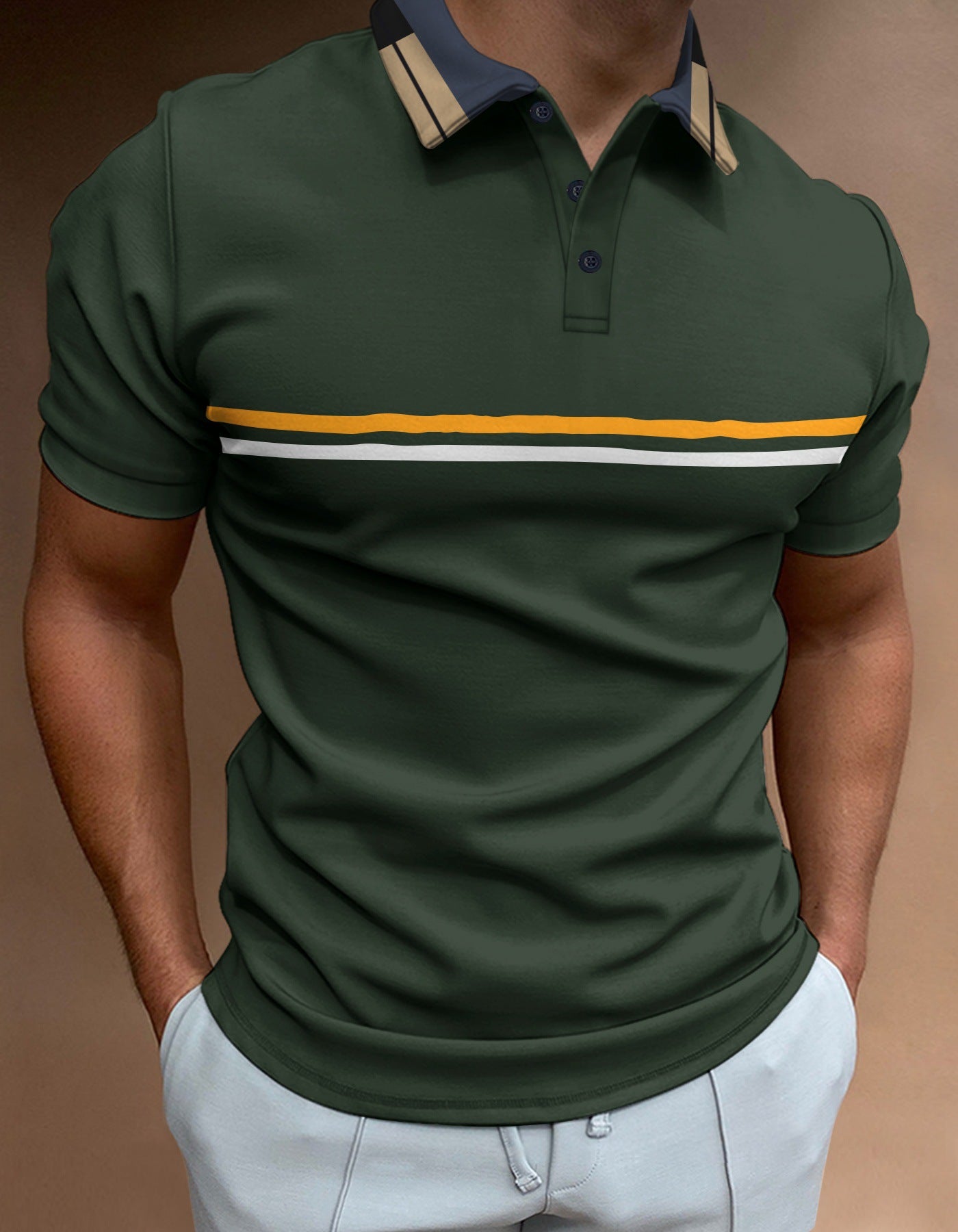 Heren polo – Slim fit – Ademende stof – Korte mouw – Gestreept borstontwerp