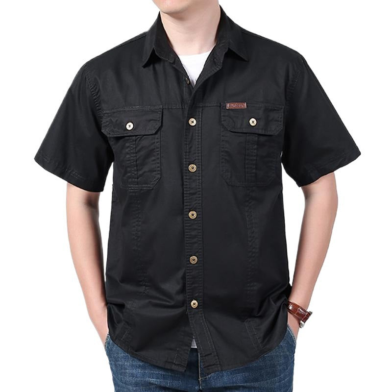 Heren Overhemd Korte Mouw – Relaxed Fit – Katoenmix – Button-Up met Borstzakken