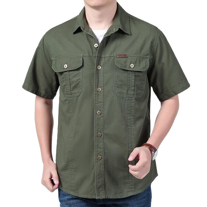 Heren Overhemd Korte Mouw – Relaxed Fit – Katoenmix – Button-Up met Borstzakken