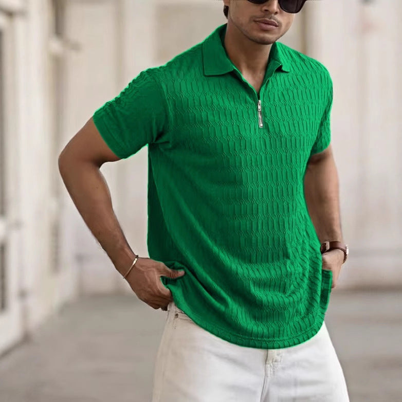 Heren Poloshirt – Regular Fit – Ademend Materiaal – Korte Rits – Textuurpatroon