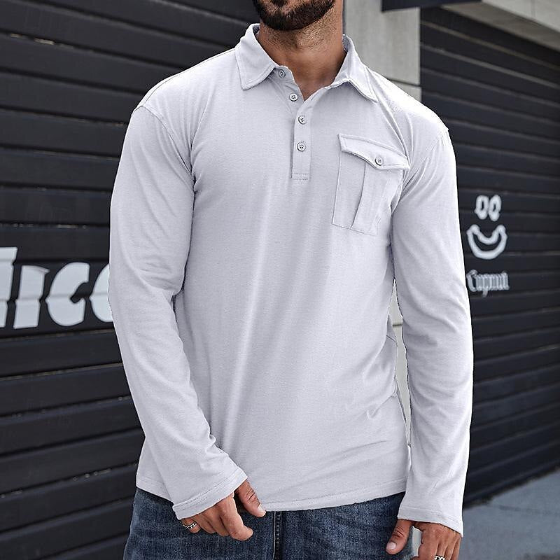 Heren Henley Polo Shirt – Katoen – Regular Fit – Lange Mouwen – Borstzak