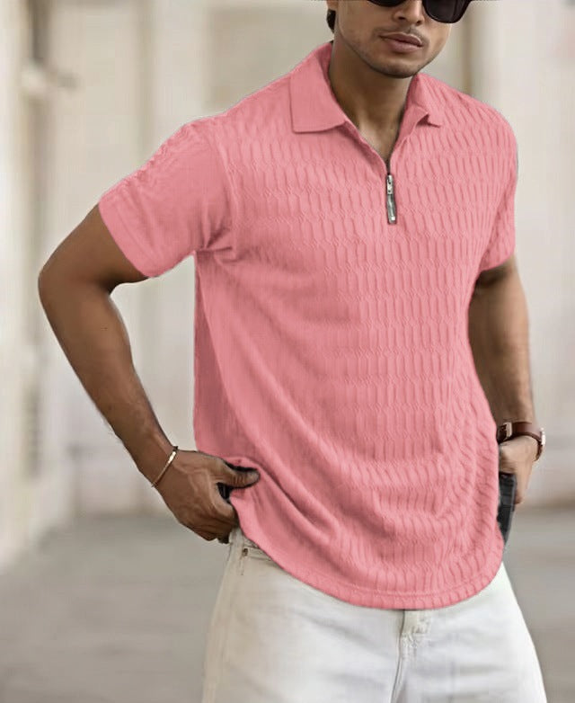 Heren Poloshirt – Regular Fit – Ademend Materiaal – Korte Rits – Textuurpatroon