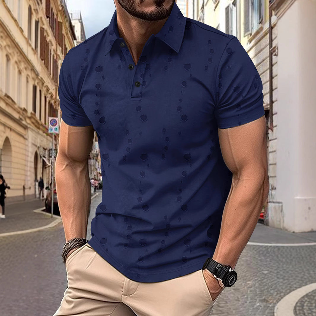 Heren Poloshirt – Slim Fit – Ademend Piqué – Korte Mouw – Subtiel Patroon