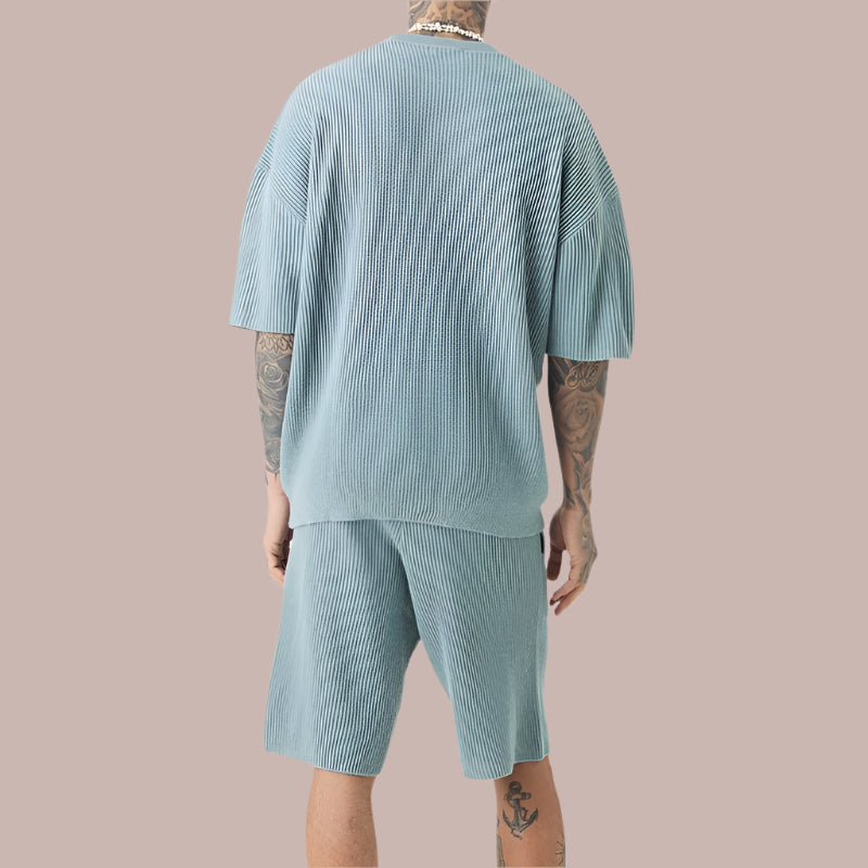 Heren Set – Casual Relaxte Pasvorm – Zacht Geribd Breisel – Top met Korte Mouwen & Korts