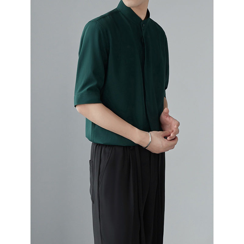 Heren Overhemd Lange Mouw – Linnen Look – Relaxed Fit – Mandarin Kraag