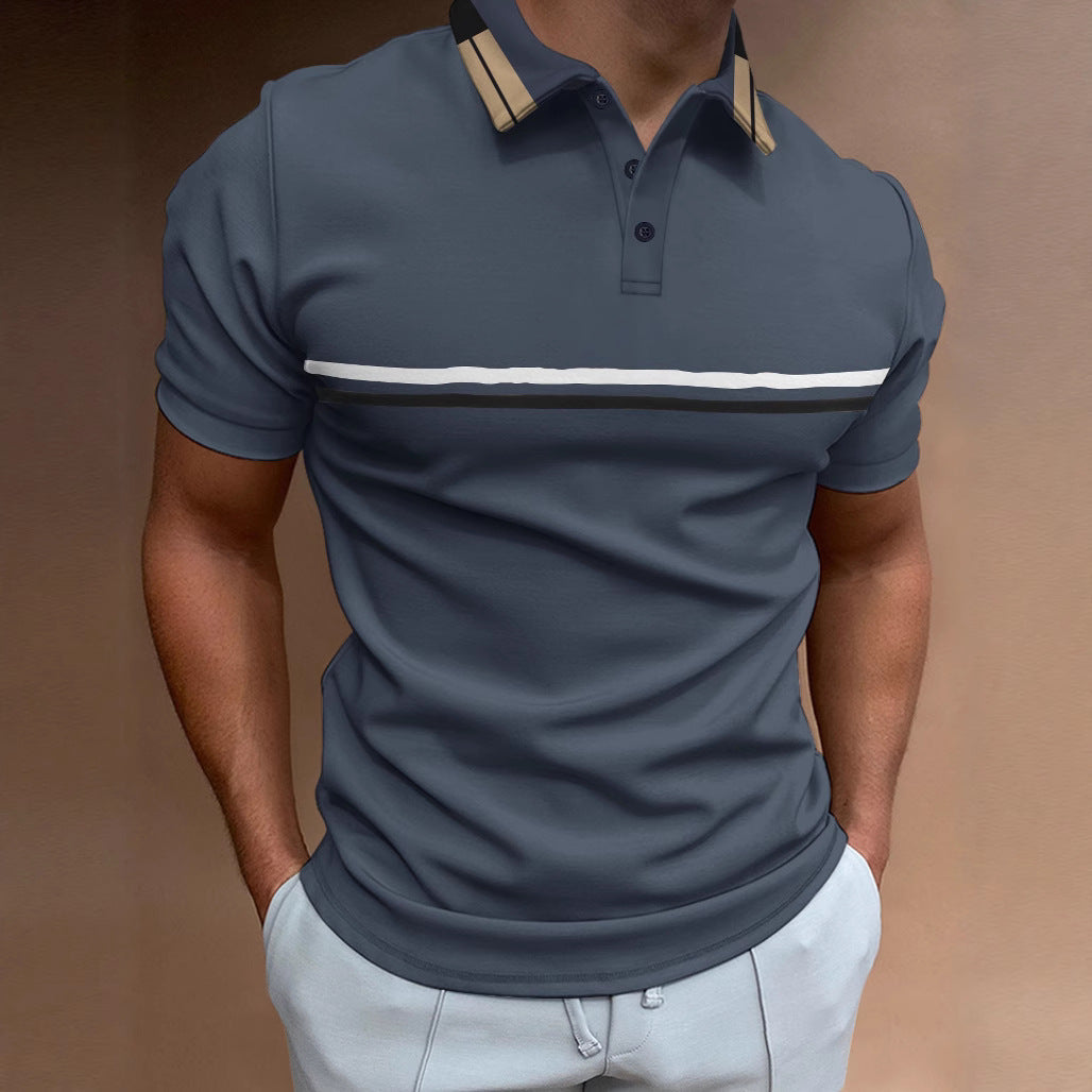 Heren polo – Slim fit – Ademende stof – Korte mouw – Gestreept borstontwerp