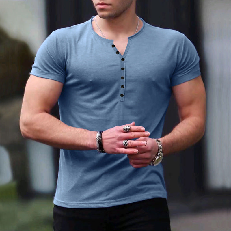 Heren Henley T-shirt – Slim Fit – Zacht Gebreid – Korte Mouw – Casual Stijl