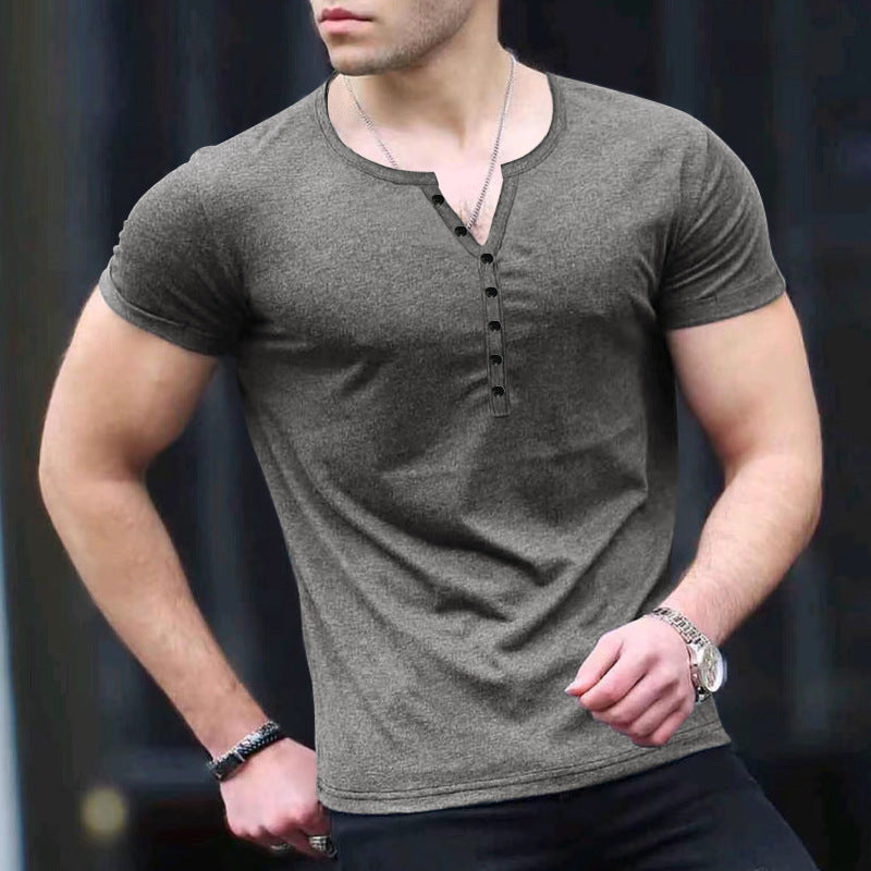 Heren Henley T-shirt – Slim Fit – Zacht Gebreid – Korte Mouw – Casual Stijl