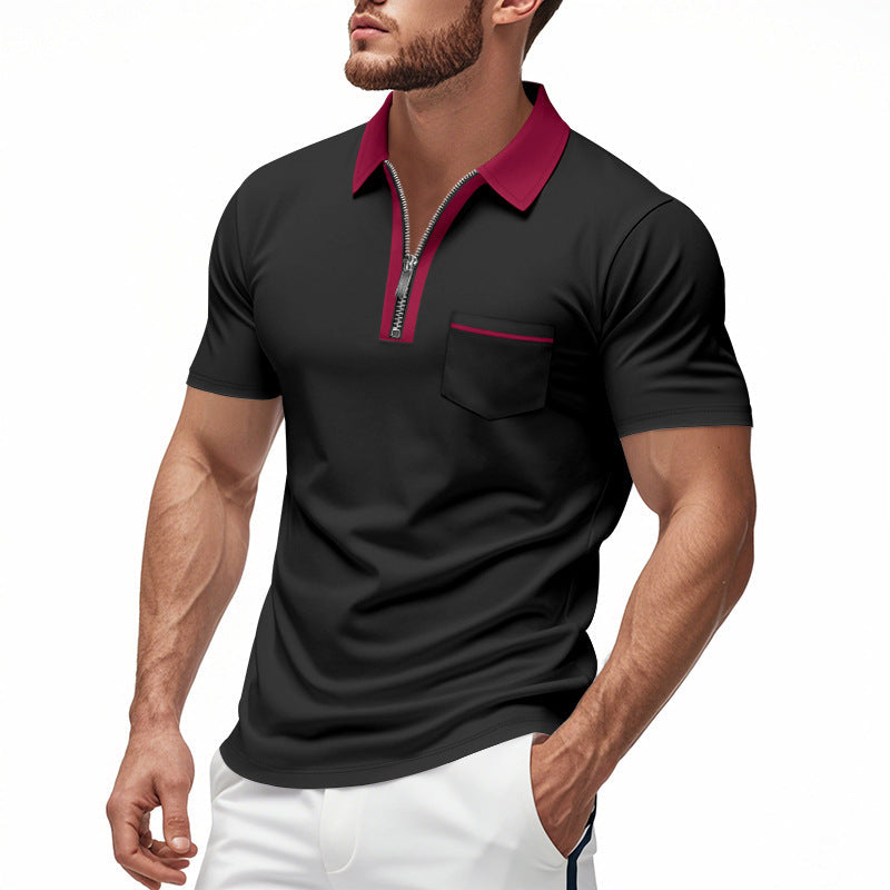 Heren Poloshirt – Slim Fit – Katoenmix – Ritssluiting – Borstzak met Accent