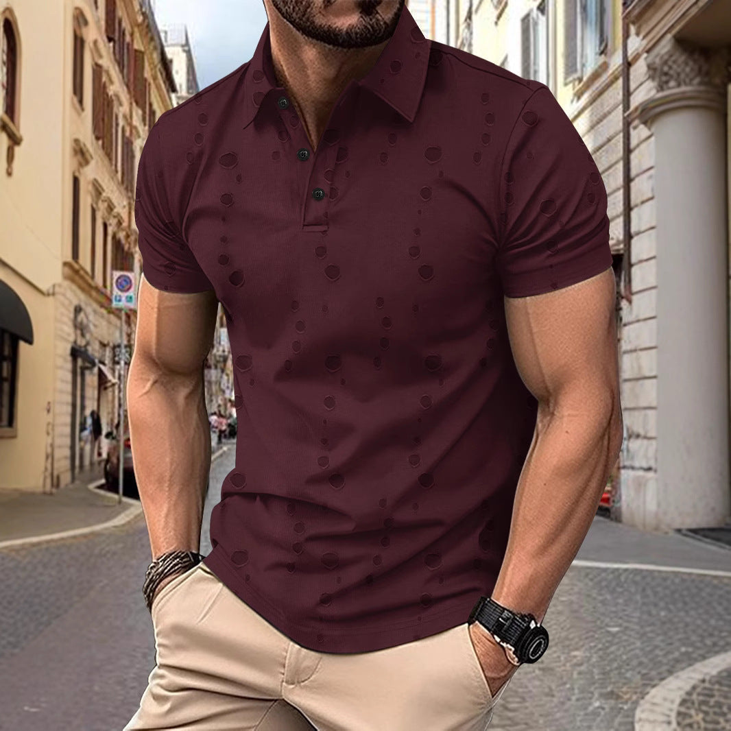 Heren Poloshirt – Slim Fit – Ademend Piqué – Korte Mouw – Subtiel Patroon