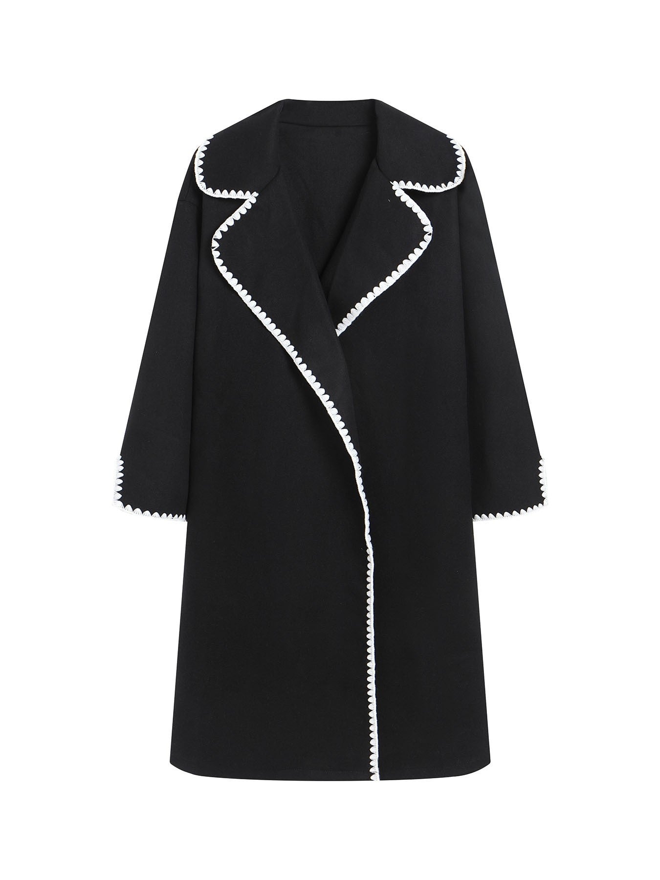 Dames Windbreaker Jas – Wol – Oversized Pasvorm – Lapel – Schelp Borduurwerk