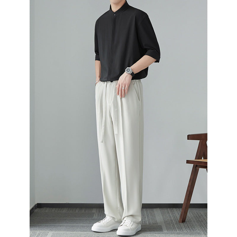 Heren Overhemd Lange Mouw – Linnen Look – Relaxed Fit – Mandarin Kraag