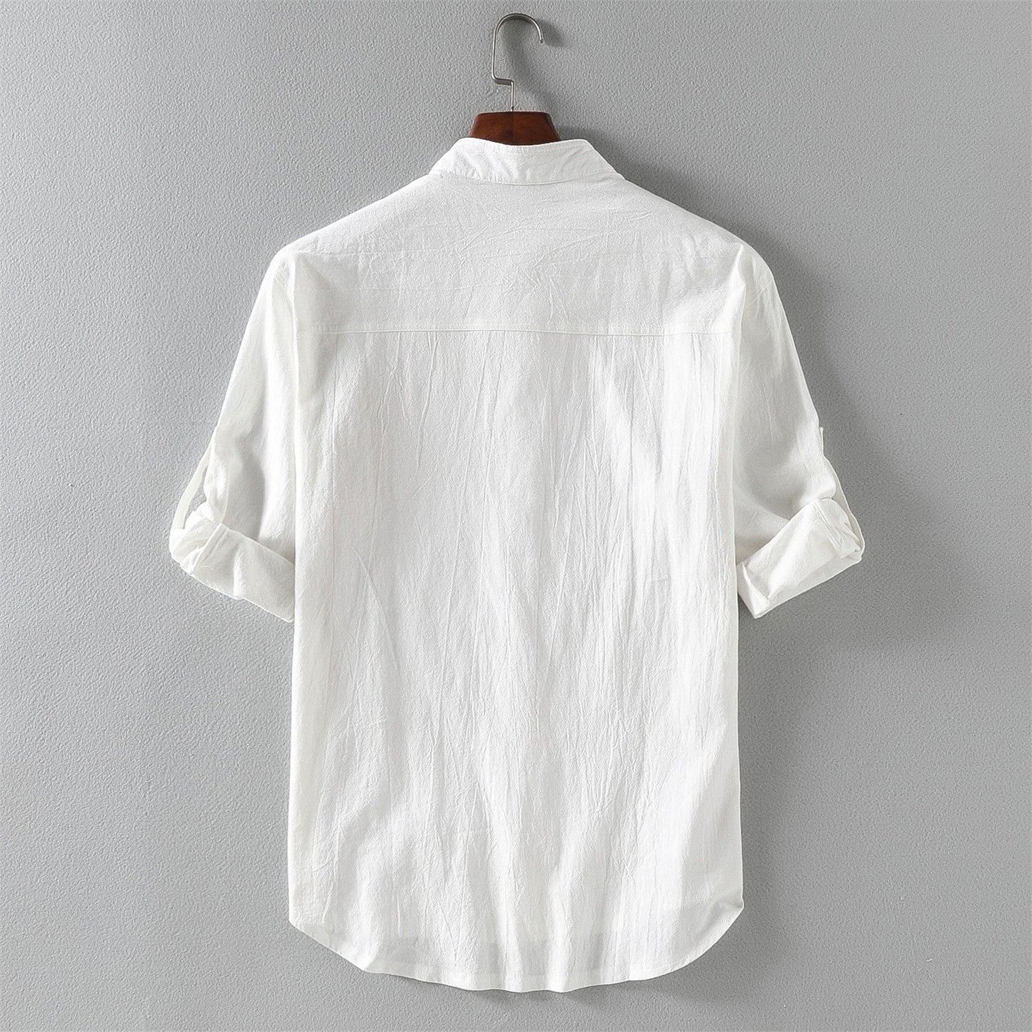 Heren Overhemd Korte Mouw – Linnenmix – Relaxed Fit – Mandarin Kraag – Casual Style