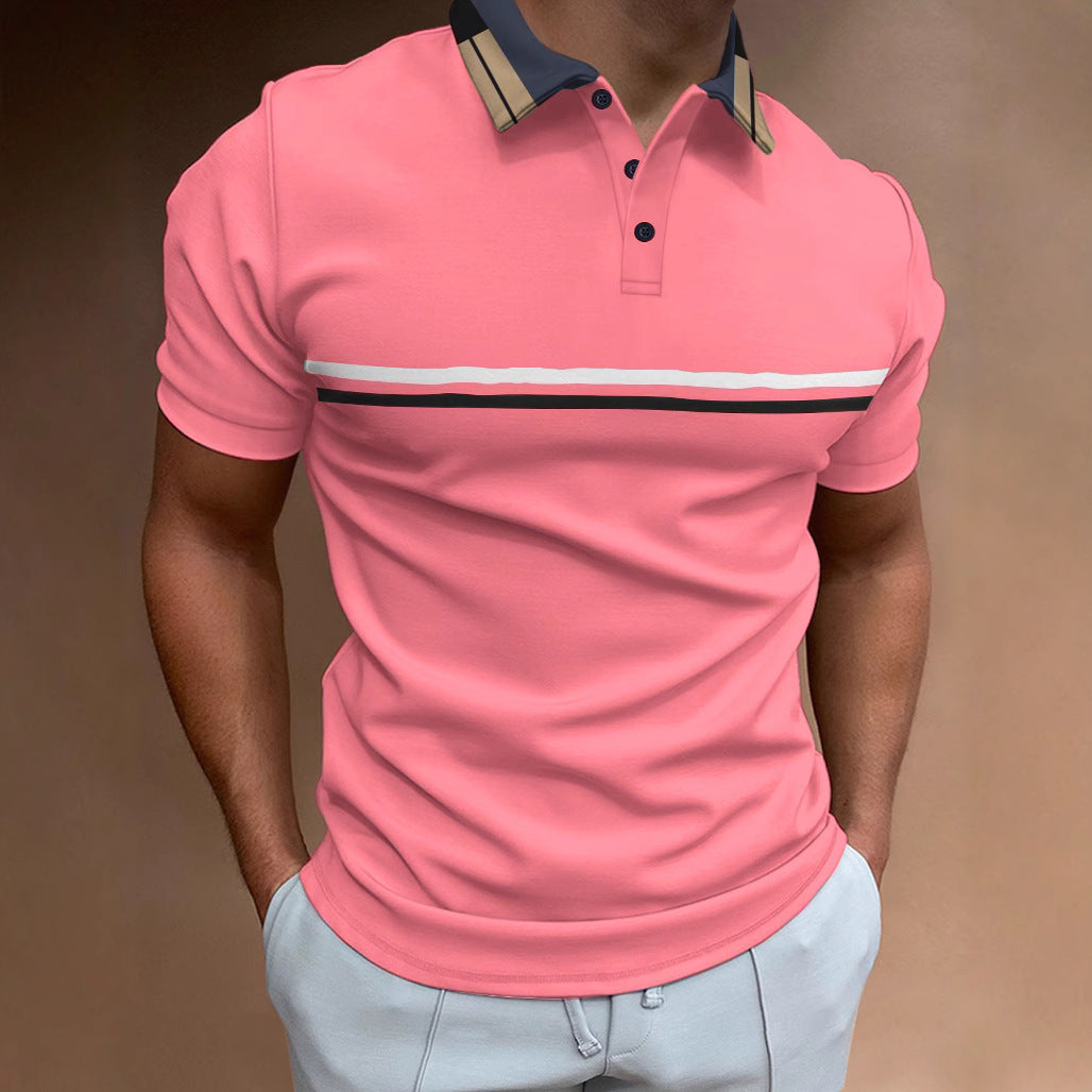 Heren polo – Slim fit – Ademende stof – Korte mouw – Gestreept borstontwerp