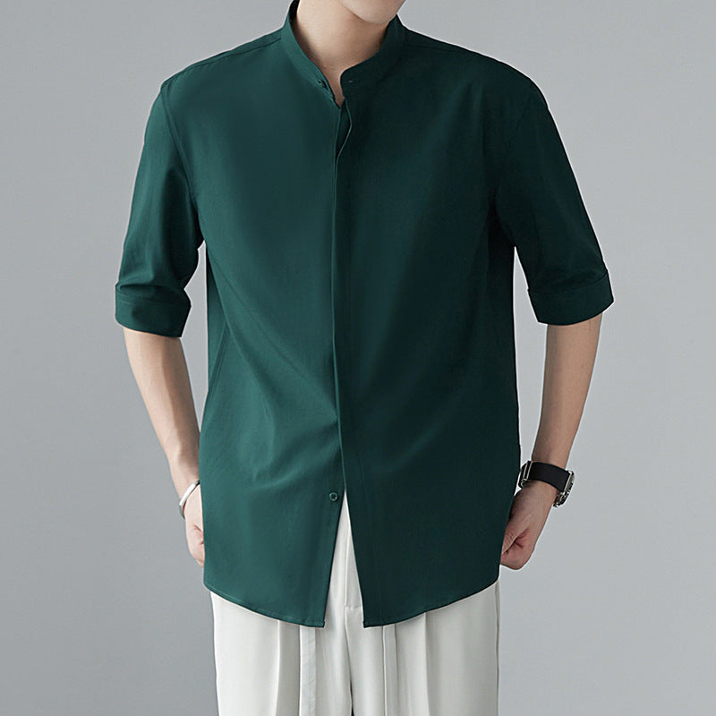 Heren Overhemd Lange Mouw – Linnen Look – Relaxed Fit – Mandarin Kraag