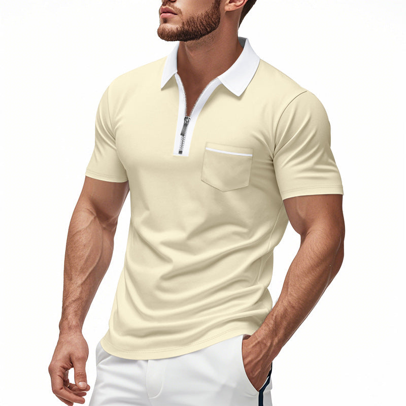Heren Poloshirt – Slim Fit – Katoenmix – Ritssluiting – Borstzak met Accent