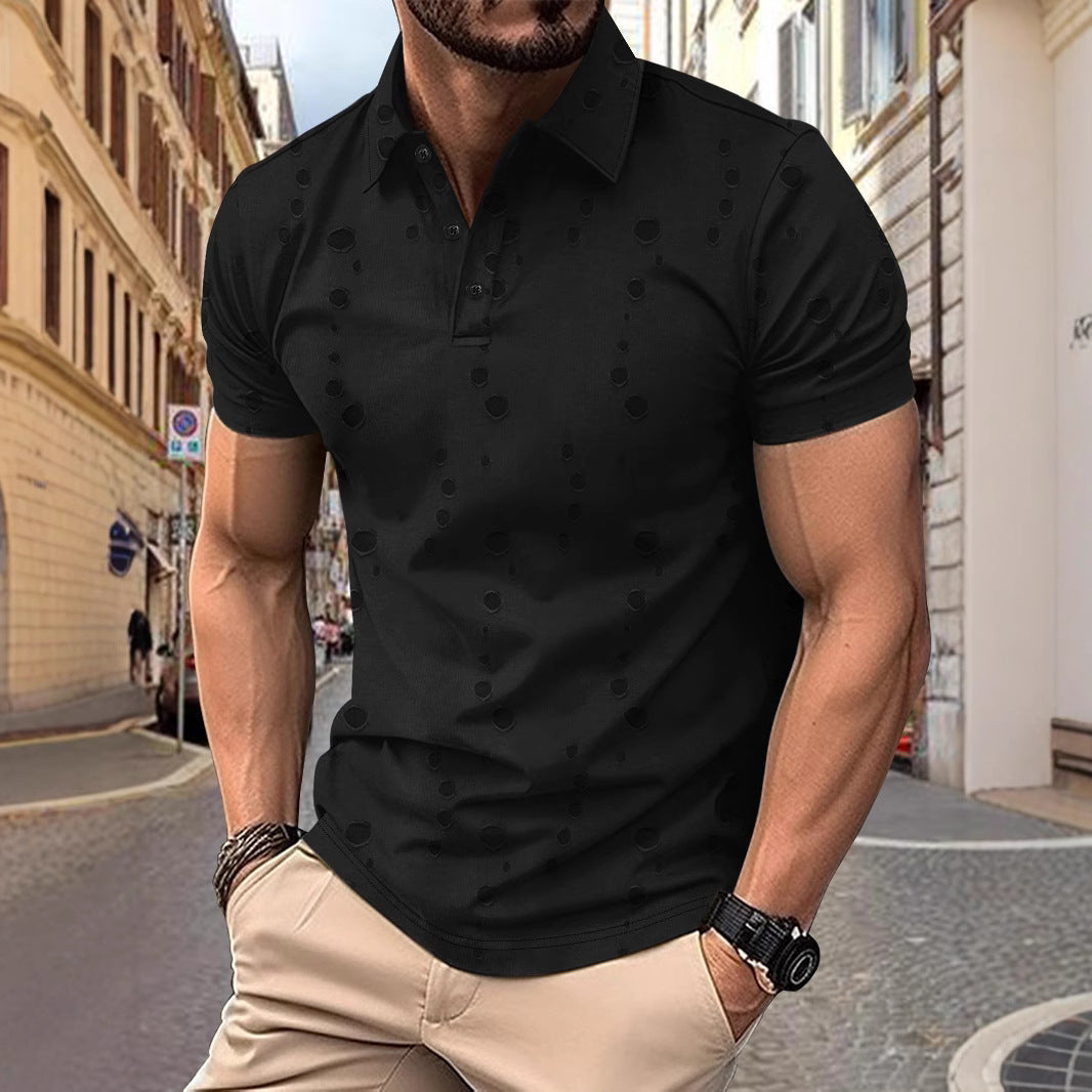 Heren Poloshirt – Slim Fit – Ademend Piqué – Korte Mouw – Subtiel Patroon