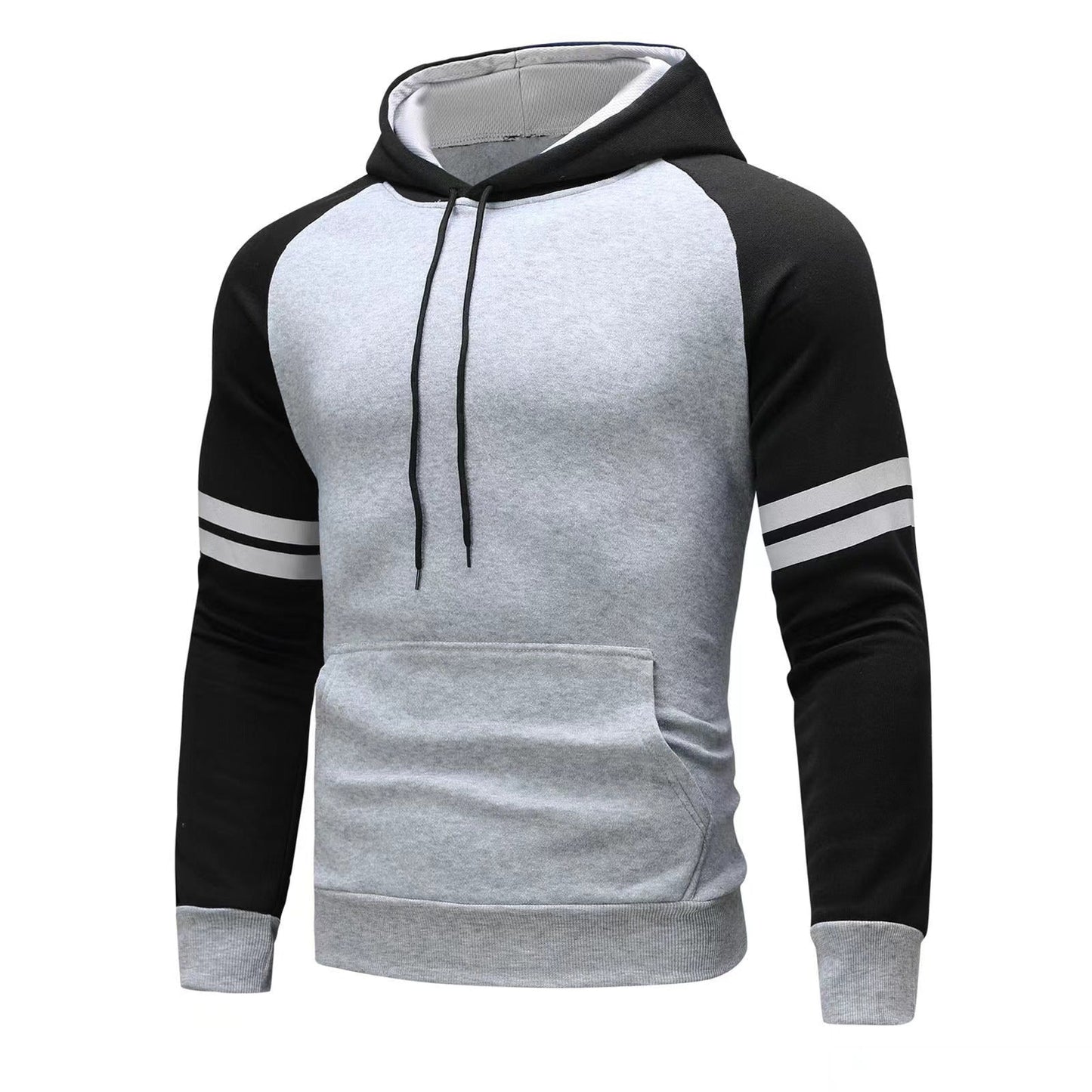 Heren Hoodie Sweatshirt – Regular Fit – Ademend Katoen – Raglan Mouwen – Sportstrepen