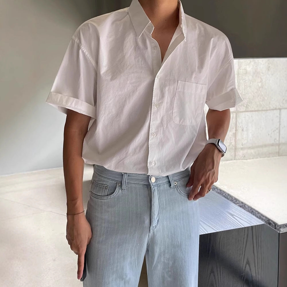 Heren Overhemd Korte Mouw – Relaxed Fit – Katoen – Button-Down met Borstzak