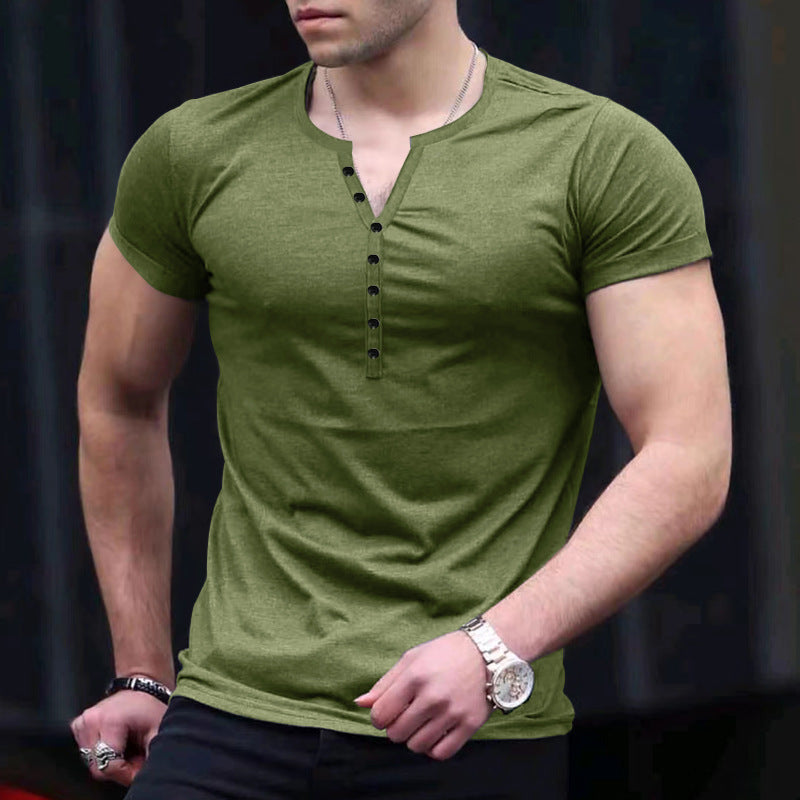 Heren Henley T-shirt – Slim Fit – Zacht Gebreid – Korte Mouw – Casual Stijl