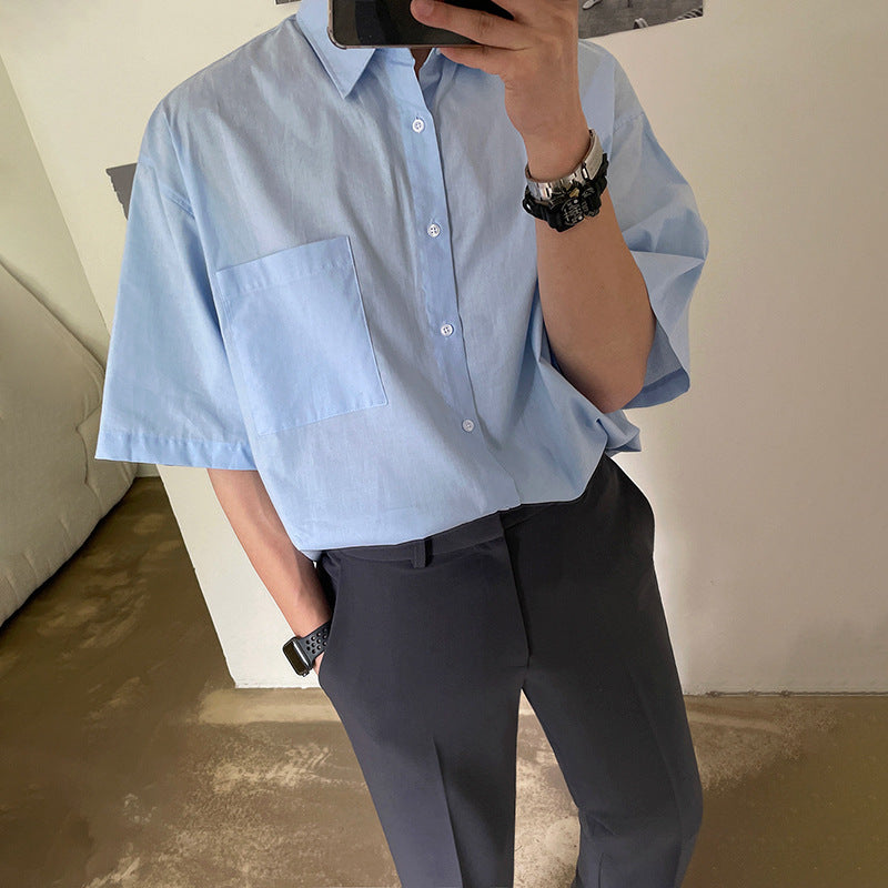 Heren Overhemd Korte Mouw – Relaxed Fit – Katoen – Button-Down met Borstzak