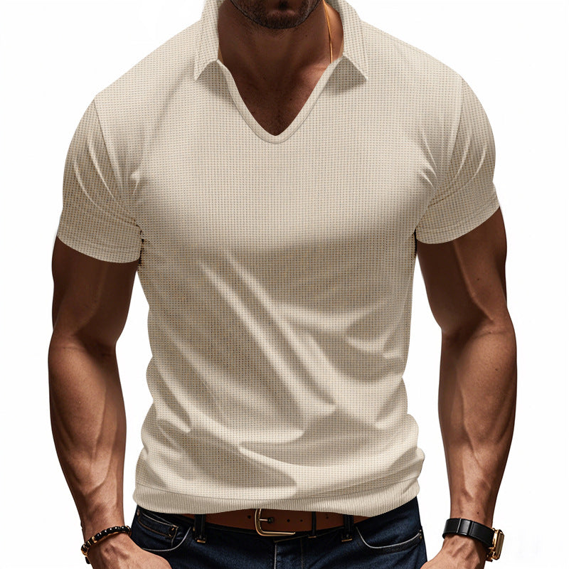 Heren Poloshirt – V-hals – Relaxte Pasvorm – Ademend Katoen – Casual Stijl